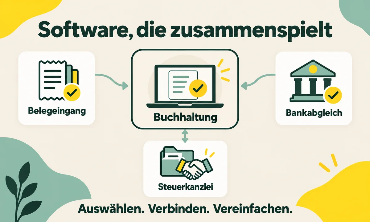 Buchhaltungssoftware verbindet Belegeingang, Bankabgleich und Steuerkanzlei.